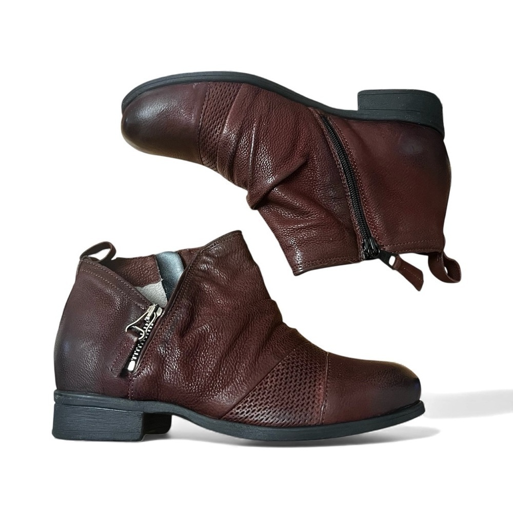 Miz Mooz Women's 7.5-8 EU 38 Merlot Leather Ankle Comfort Flat Boots Victorian